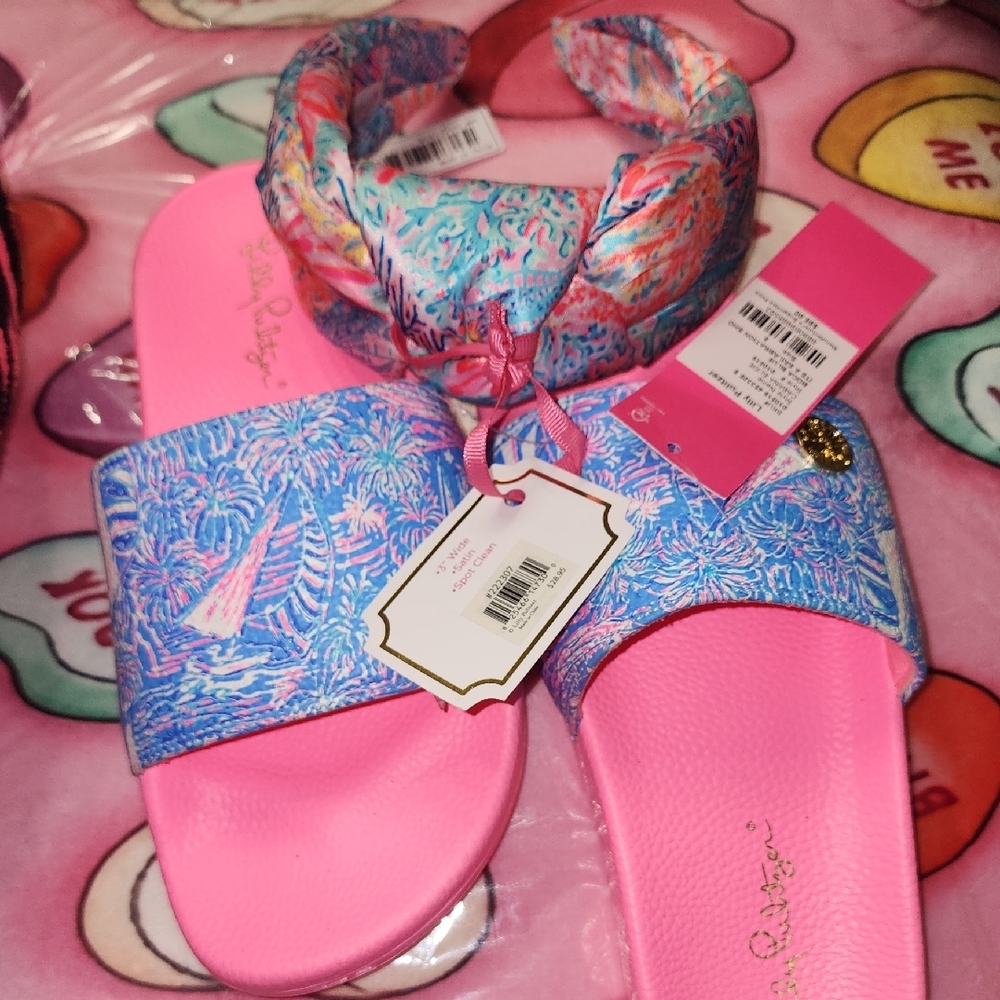 New Lilly Pulitzer Boca Blue Its A Sailabration Show Cabana Slide Sandal Size 8 - Picture 11 of 11